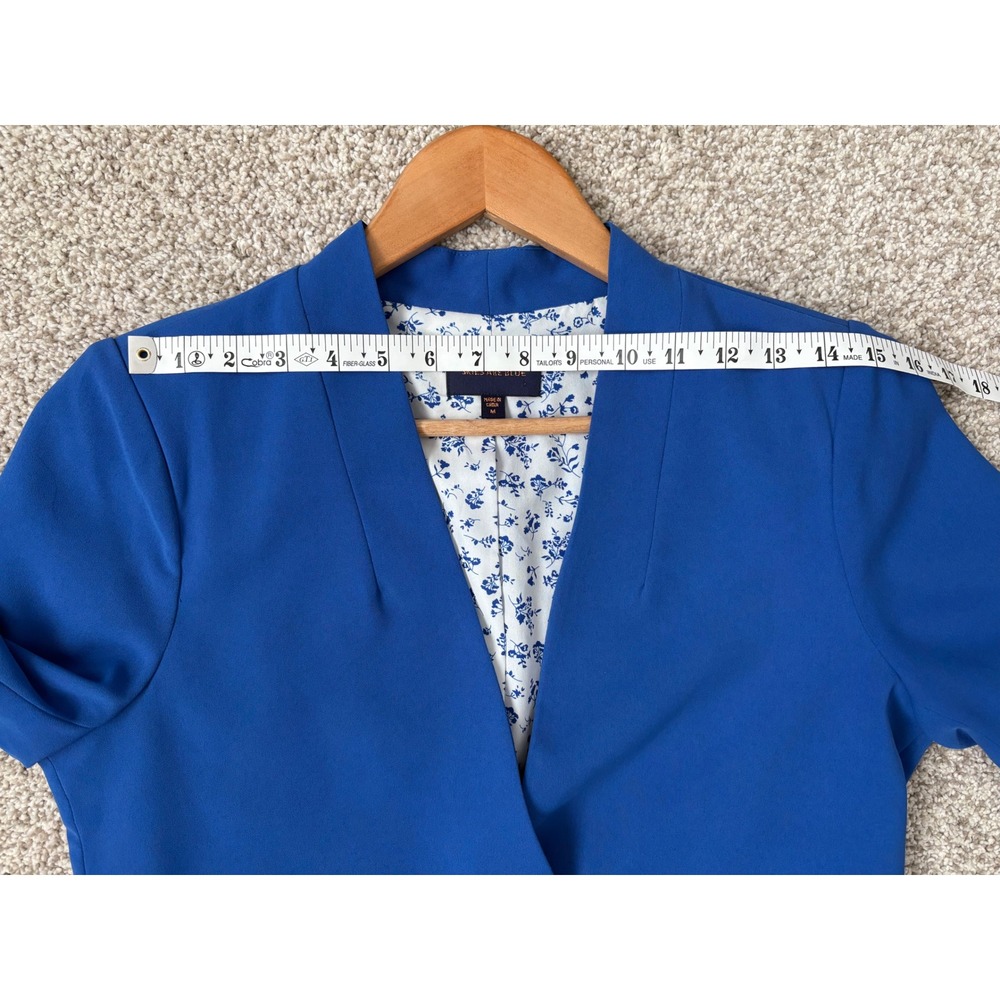 Skies Are Blue Ditsy Floral Lining Royal Blue Open Front Blazer Ruched Sleeve M - Picture 9 of 9